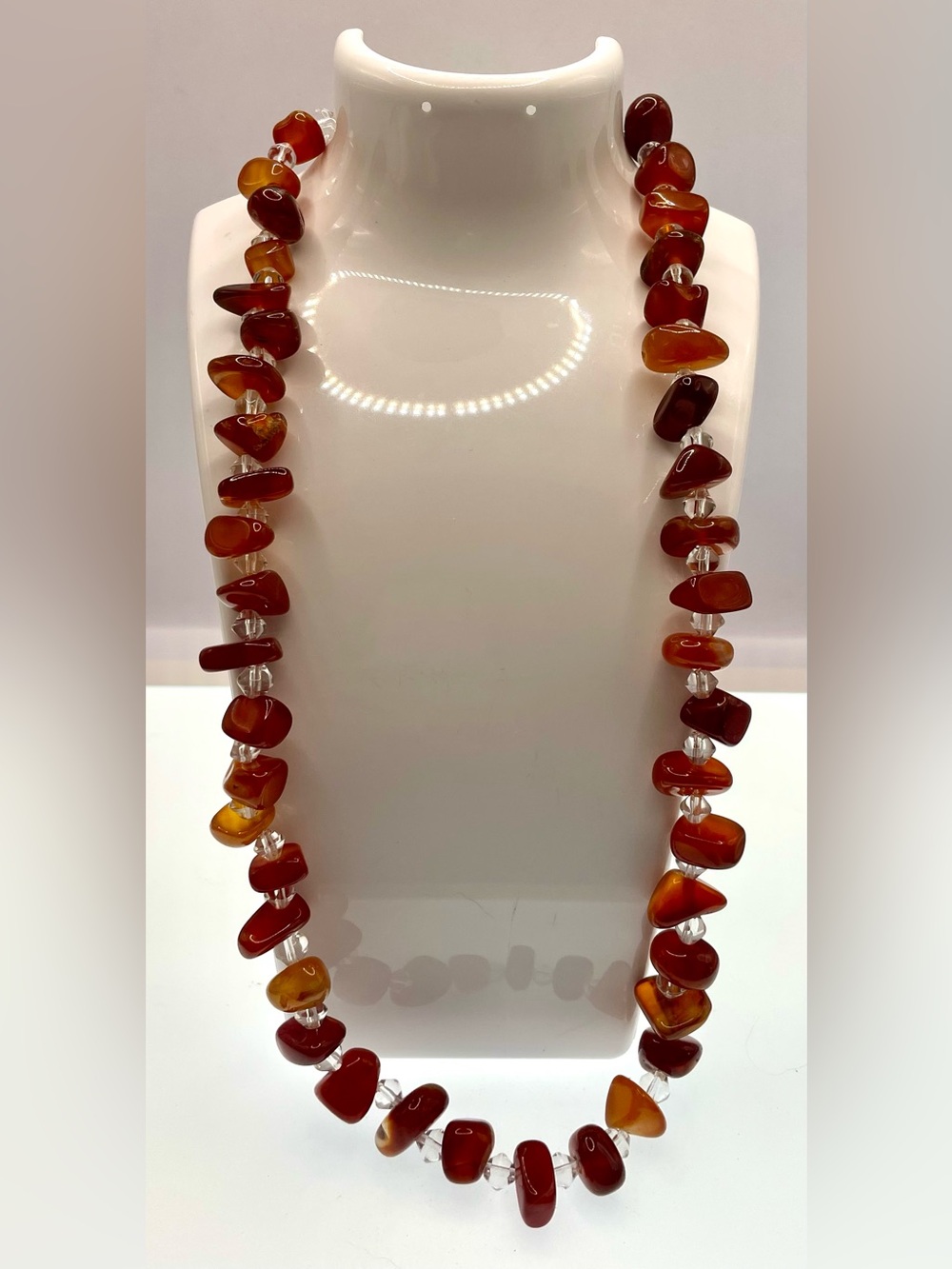 Vintage Carnelian Gemstone Nugget Necklace Orange Red Beaded Statement Necklace